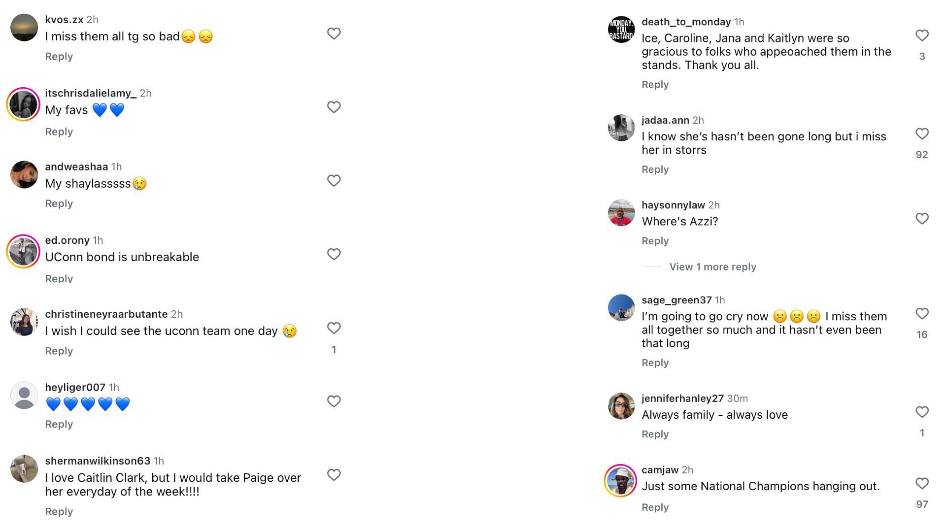 UConn fans get emotional seeing Paige Bueckers, Ice Brady, Kaitlyn Chen & more reunite at Storrs - Image source: Instagram/uconnwbb